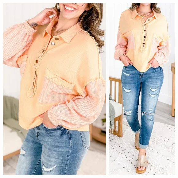 POL Women's 100% Cotton Gauzy Style Button-Front Loose Fit Top. Size: S - Picture 1 of 7